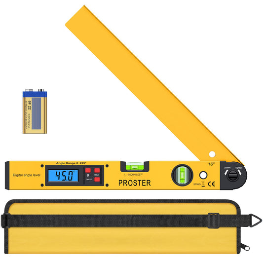 Angle Finder 0-225° Digital Angle Gauge 400mm/16 Inch Angle Ruler with Battery and LCD Backlight Horizontal & Vertical Spirit Level Angle Measurement Detector for Construction Technology