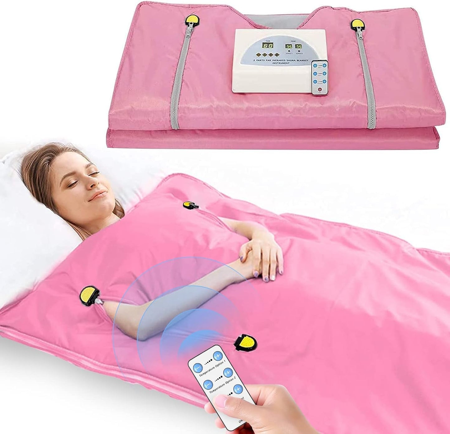 VAYOTOY Infrared Sauna 2 Zone Digital Home Sauna Blanket Professional Detox Therapy Home Infrared Sauna Portable Oxford Sauna Blanket with 4 Safety Protections for hot sweating, relaxation, detox (pink)