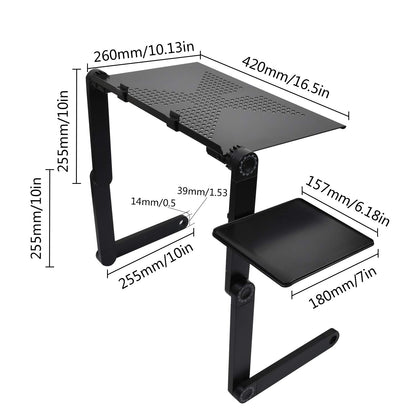 Ideal Swan laptop stand, adjustable height, foldable laptop table holder, notebook stand with mouse pad for bed or couch, laptop desk for MacBook, Dell, Lenovo, Samsung, Acer - Black.
