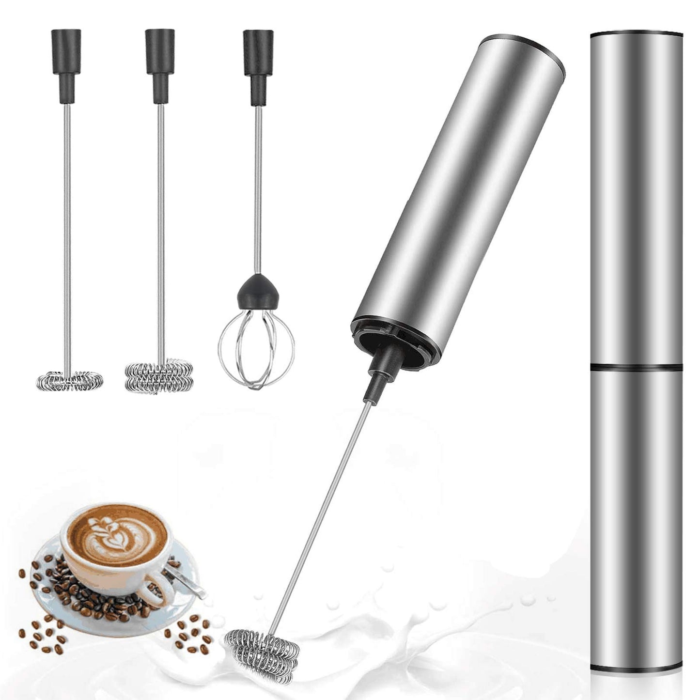 MOSUO Electric Milk Frother, rechargeable, USB and mini hand mixer with dual whisks, stainless steel mixer for coffee, cream, cappuccino, latte, cocktails, juice.