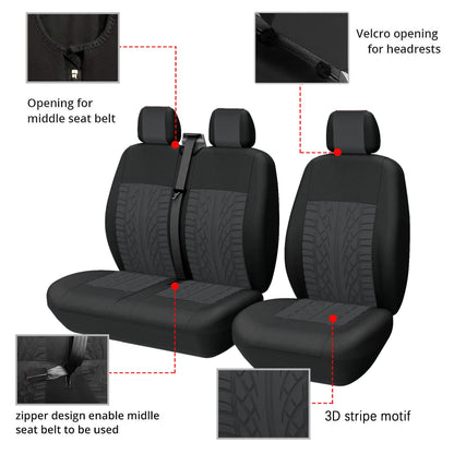 TOYOUN Universal Seat Covers for Vans Trucks - Separate design seat bottom storage accessible, car seat covers 1+2 seat cover seat covers, Black