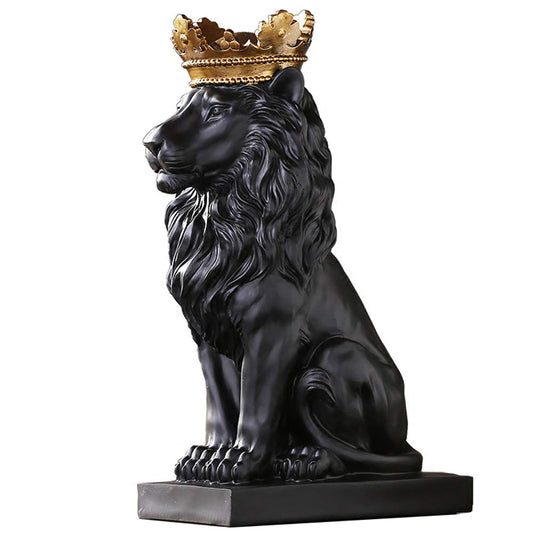 H&W Crown Lion Statue, Black sculptures, Resin Lion figures for men, Art statue ornaments for home office living room bookshelf table desk Housewarming Décor
