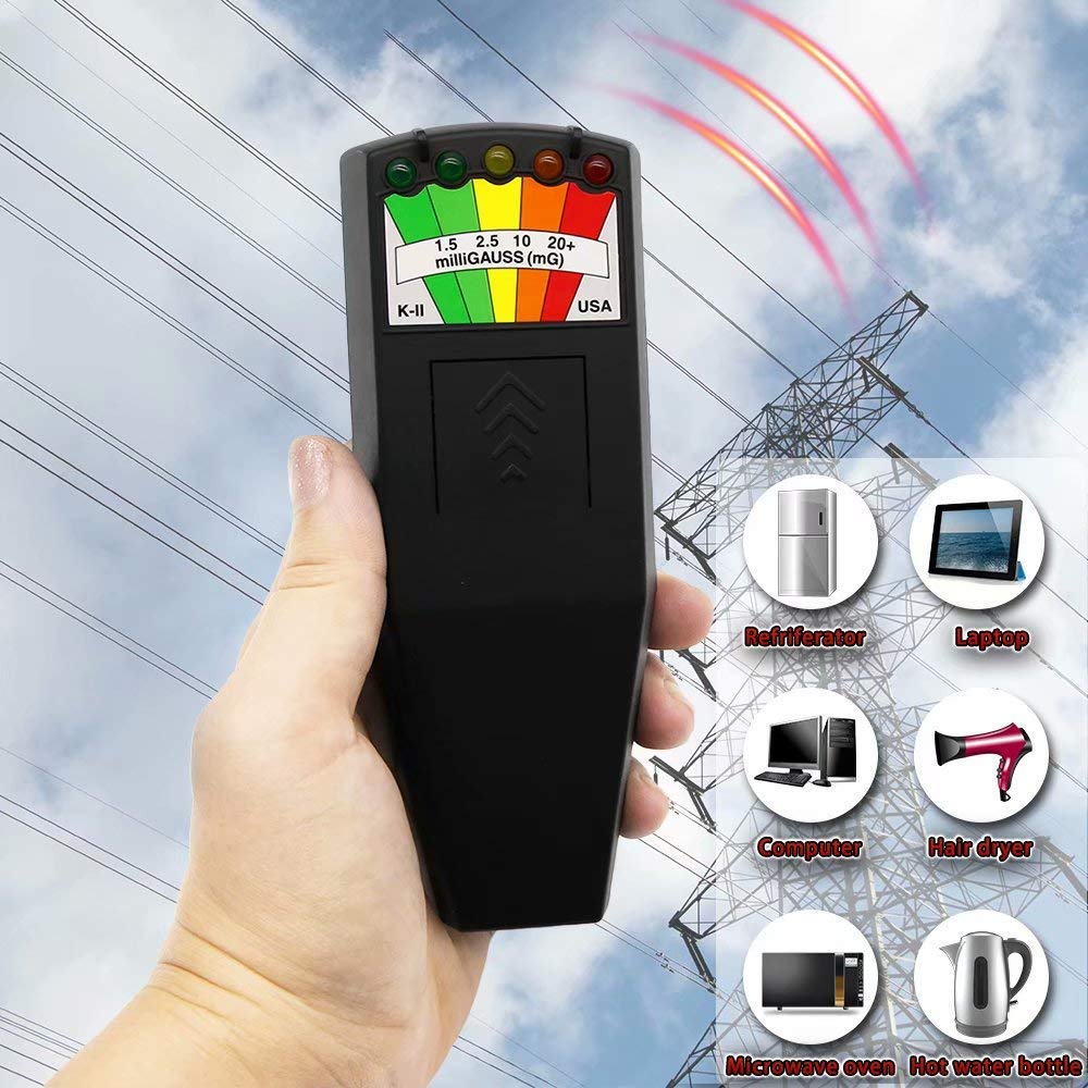 Iriisy Electromagnetic Radiation Detector, Gauss Meter EMF electromagnetic field K2 radiation detector, portable EMF magnetic field monitor, 5 LED Gauss Meter (black)