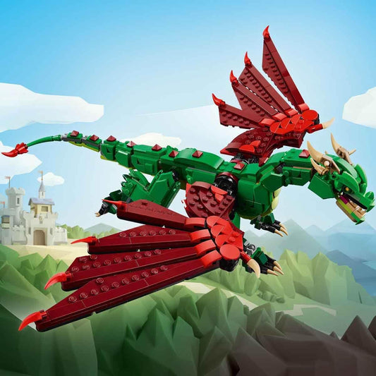 LEGO Creator 3in1 Green Dragon - Toy - Rebuildable into Toy Sea Serpent or Phoenix Figure - Animal Building Toy for Kids - Birthday Gift for Boys and Girls 9+ years 31161