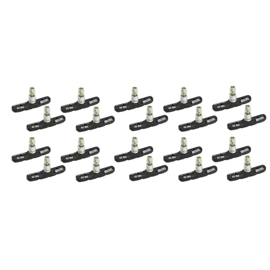 P4B | Brake pads for V-Brake - 70 mm | Model PM25 | Bicycle brake pads with bolts, symmetrical thread, and mounting material (black / 10 pairs = 20 pieces)