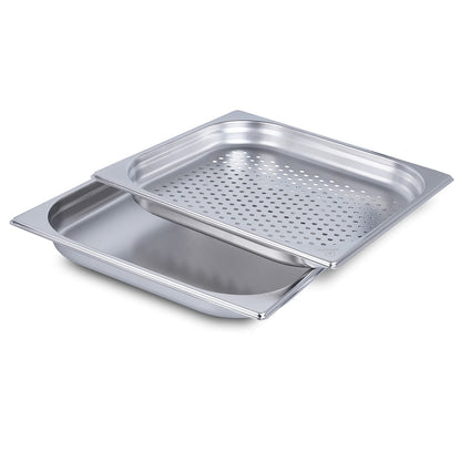 jokobela 2-piece GN container set :: 1x perforated / 1x non-perforated :: suitable for Gaggenau, Miele, and Siemens steam ovens (stainless steel, dishwasher safe, GN 2/3, W 32.5 x L 35.4 x 40mm deep)