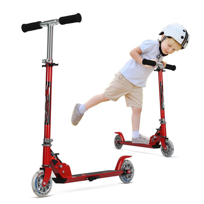 GYMAX Foldable Kids Scooter, Children's Scooter with LED light-up wheels, Kick scooter 3 height adjustable up to 70kg load-bearing capacity, Kick scooter for boys & girls aged 4 years and above (Red)