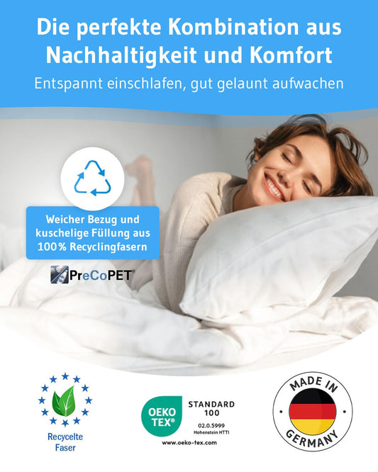 VERDA Pillow - Pillow 40x60 Made in Germany, 100% sustainable, Orthopedic Sleep Pillow 40 x 60 made from recycled fibers, adjustable height for stomach, back, side sleepers, suitable for allergy sufferers
