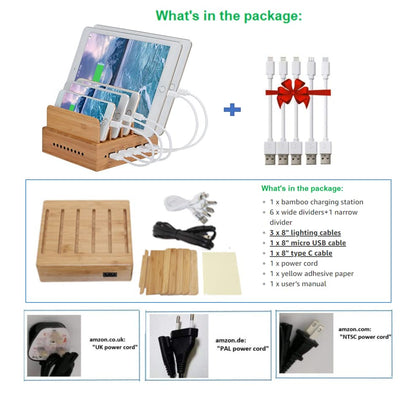 Yisen Mobile Charging Station USB Charger Multiple Charging Station for Multiple Devices Smartphone, Tablets (with 5 USB Cables)