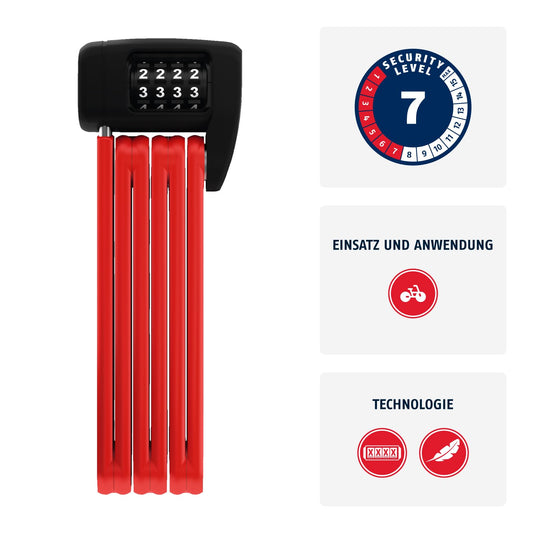 ABUS folding lock Bordo Lite 6055C SH - with bracket and combination code - Extra-light combination lock made of special steel - ABUS security level 7 - 85 cm - Red