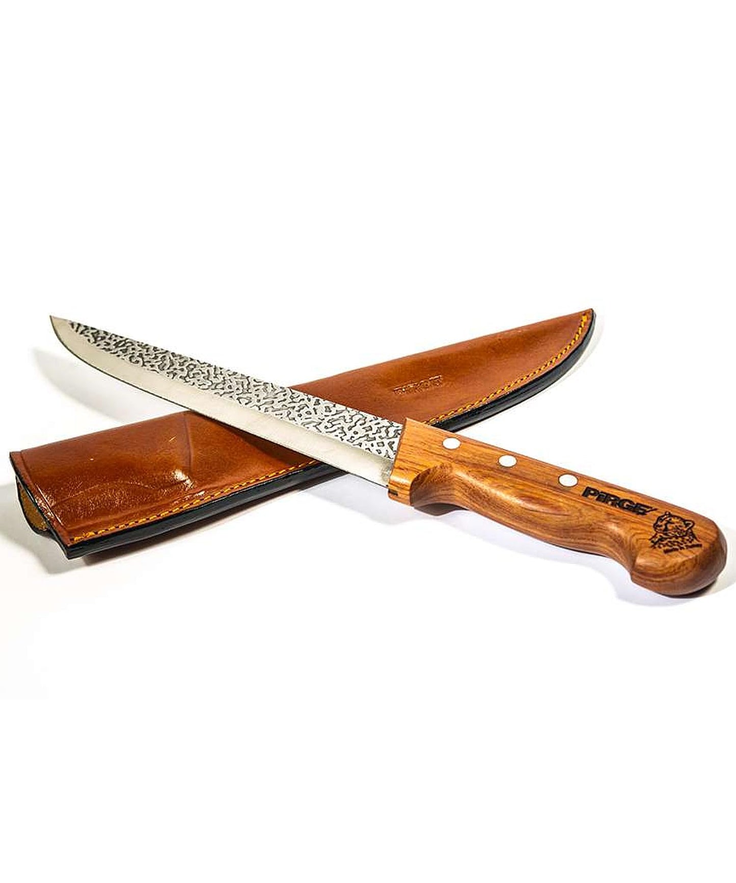 Pirge Elite Hand-Forged Butcher Knife with Leather Sheath 16.5 cm - Butcher Knife - Boning Knife - Exceptional Sharpness Butcher Knife - Stainless Steel Kitchen Knife - Natural Wood Handle Design