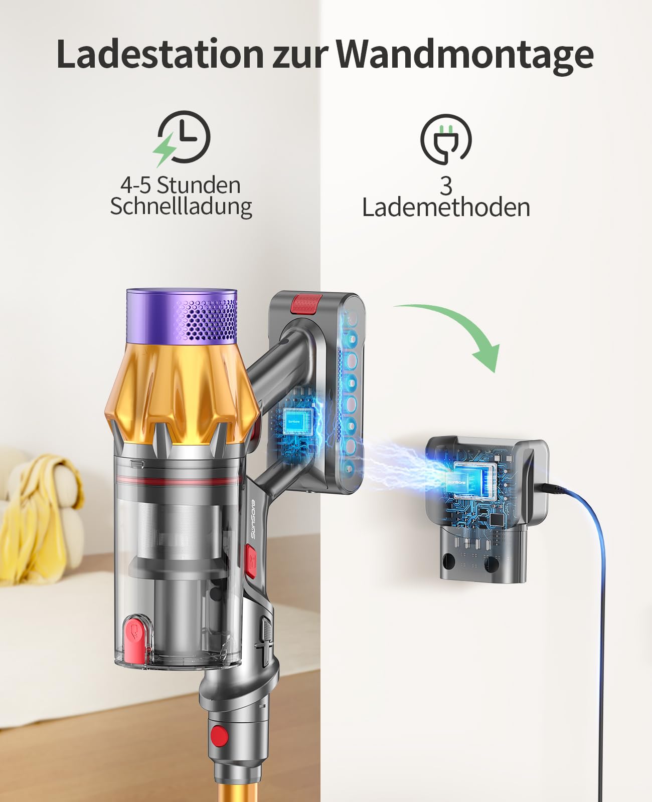 SunSare Cordless Vacuum Cleaner 600W/50000Pa/65Min, with Smart Display and Charging Dock, Lightweight Anti-tangle Handheld Vacuum, Super Quiet for Hard Floors Carpets Pet Hair.