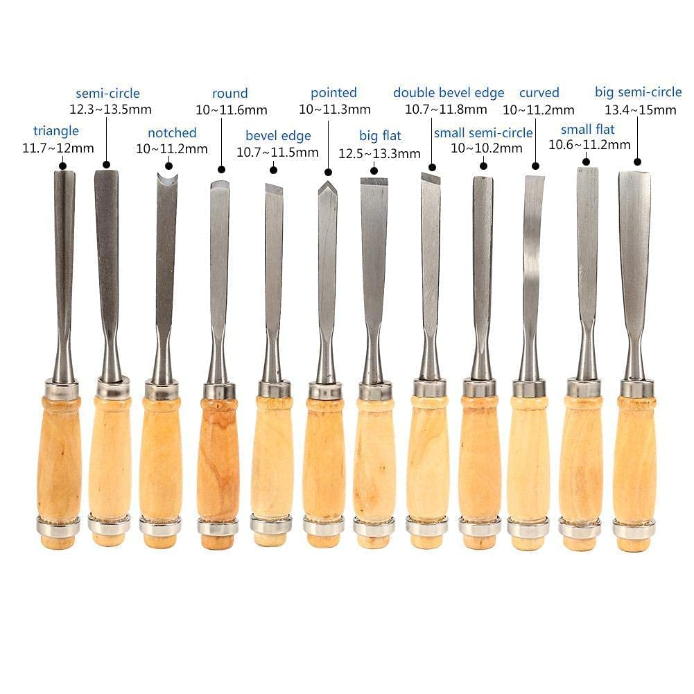 Wood Carving Tools, Gouges, Wood Carving Chisel Set 12Pcs Professional Carving Sharp Woodworking Tools with Bag Ideal for Beginners