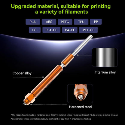 Creality Unicorn K2P Quick-Swap Nozzle 0.2mm for K2 Plus, Creality Hi 3D Printer, hardened steel nozzles, all-metal integrated for printing PLA, ABS, PETG, TPU, PP, PC