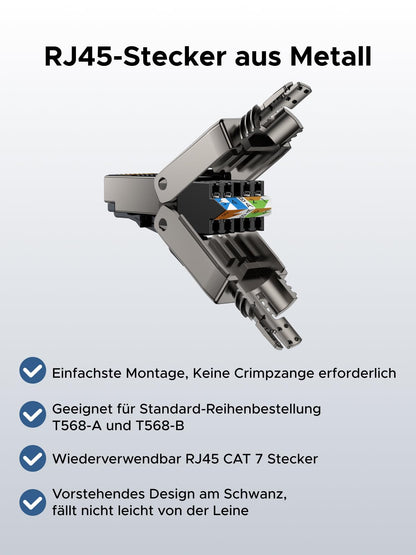 UGREEN CAT 7 RJ45 connector network plug 10Gbps for LAN cable solid cable tool-free AWG 22-24 support POE fully shielded STP 50μ gold-plated contacts (4 pieces)