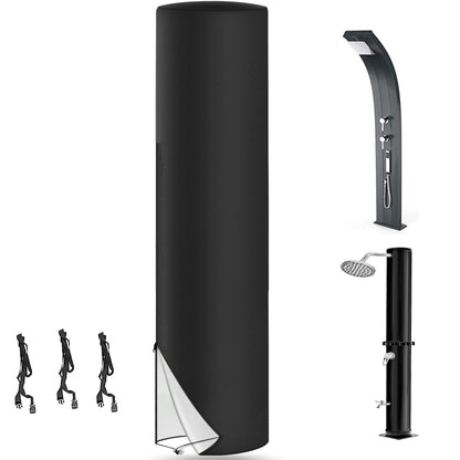LMYDIDO Solar Shower Cover 220 x 67cm, 420D Waterproof Windproof UV Protection Outdoor Shower Cover, Garden Outside Shower with Drawstring and Storage Pockets (Black)