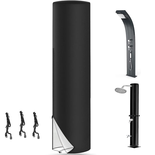 LMYDIDO Solar Shower Cover 220 x 67cm, 420D Waterproof Windproof UV Protection Outdoor Shower Cover, Garden Outside Shower with Drawstring and Storage Pockets (Black)