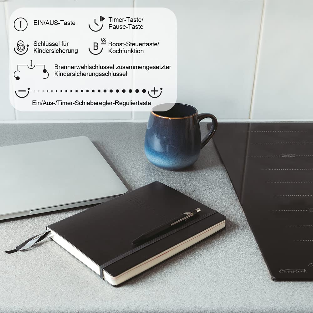 COVERCOOK 30cm induction hob with 2 cooking zones, built-in Domino induction hob with plug, flex zones, slidertouch control, power boost, 16A 2800W.