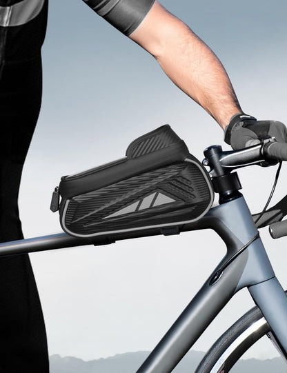 Vitalismo Bicycle Frame Bag Waterproof Handlebar Bag for smartphones up to 7 inches Phone mount Phone holder Top tube bag with TPU sensitive touchscreen for mountain bikes, road bikes (Silver)
