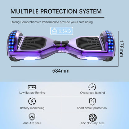 RCB Hoverboard with Seat and Hoverkart Set 6.5 inch hoverboards for kids, Hoverboards with Bluetooth and LED lights, Go-Kart Solid Seat, Gift for Kids