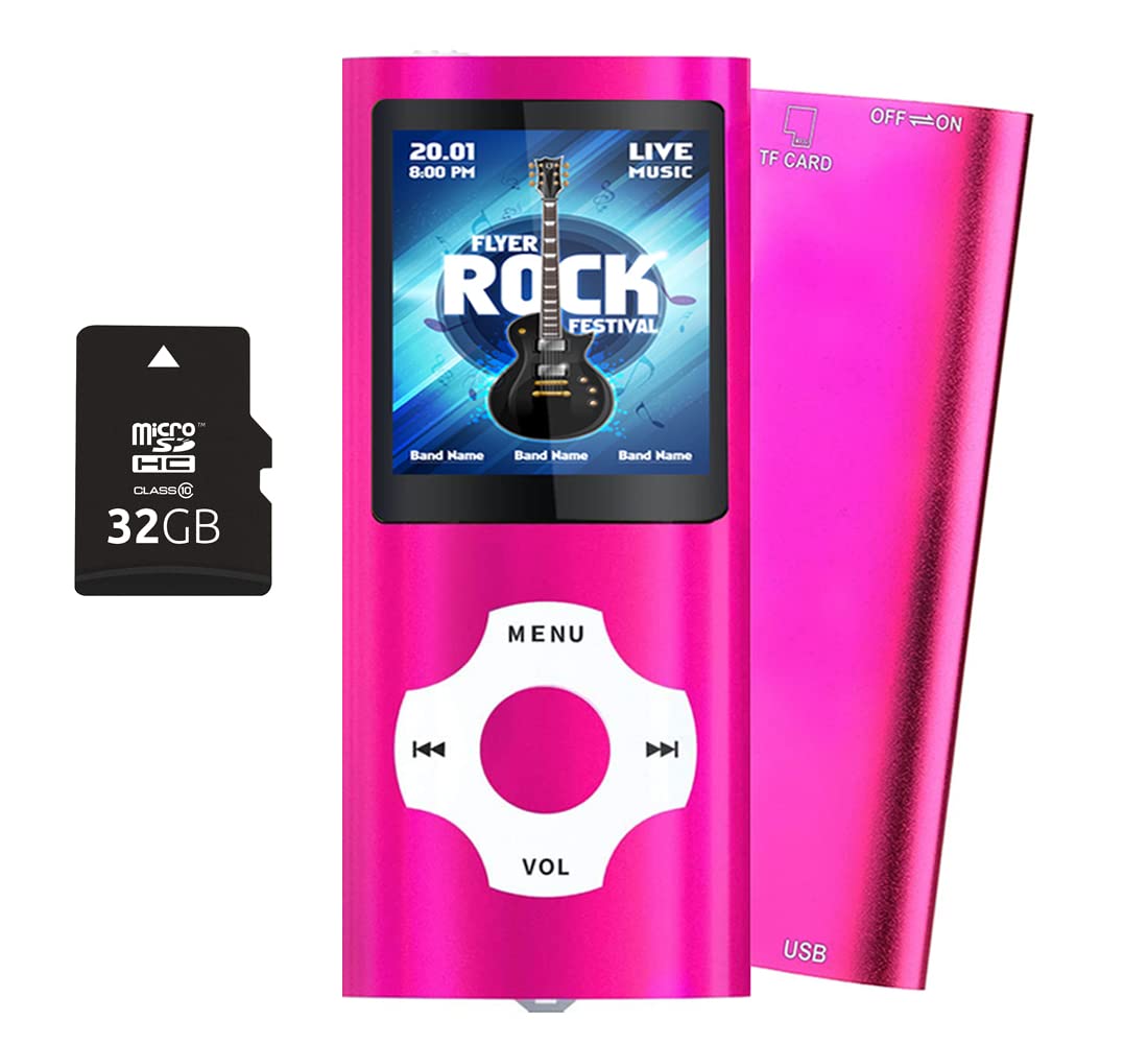 32GB Bluetooth MP3 player, Tabmart MP4 music player supports audio player, media player, FM radio, e-books. Long battery life with 1.81-inch color display. Red music player.