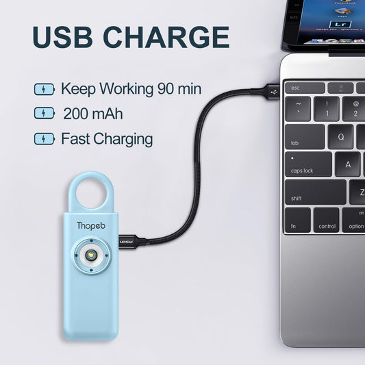 The original personal alarm for women, keychain with alarm, rechargeable, 135 dB siren, strobe light, SOS LED light. Helps seniors and children in emergencies. (Aqua)