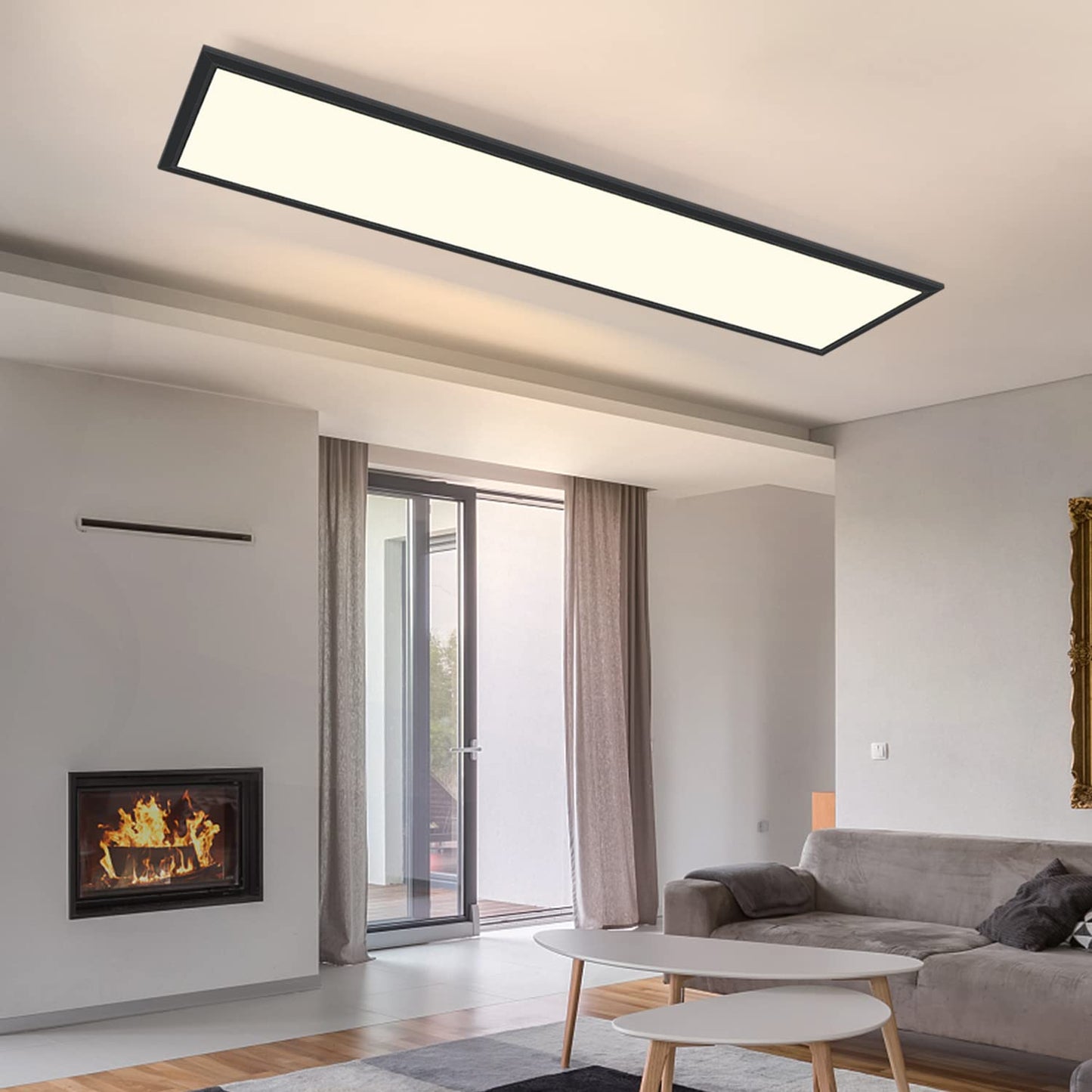 CBJKTX LED panel black ceiling light dimmable - ceiling lamp 120x30CM long with remote control 48W kitchen lamp flat office lamp modern ceiling panel daylight lamp rectangular for kitchen living room office
