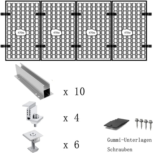 Warmfei Solar Panel Mounting Bracket System, PV Module Mounting with 230MM Aluminum Profile and Adjustable Clamp for 4X Solar Module 30-35mm Thickness, Solar Panel Mounting for Metal Roof Flat Roof Trapezoidal Sheet