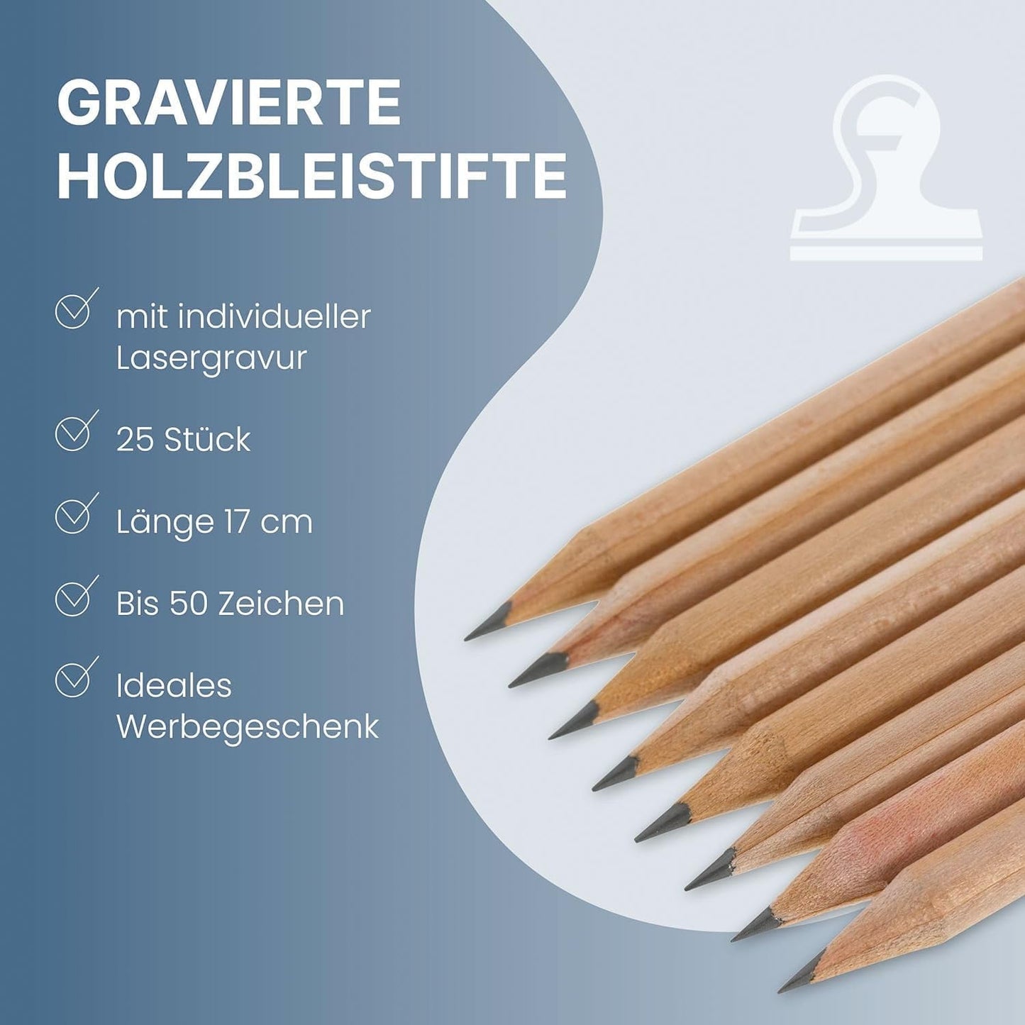25 personalized wooden pencils with custom text/names/website (max. engraving size 80x5 mm)