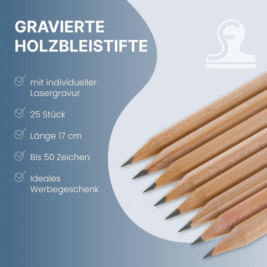 25 personalized wooden pencils with custom text/names/website (max. engraving size 80x5 mm)