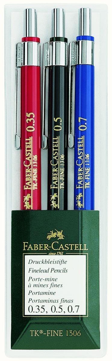 Faber-Castell Clever Geo Set 130622 mechanical pencil TK-FINE 3-piece case includes 0.35 mm, 0.5 mm, and 0.7 mm + 3 extra lead refills + 177090 - large triangular ruler with grip (1, Geo Clever Set)