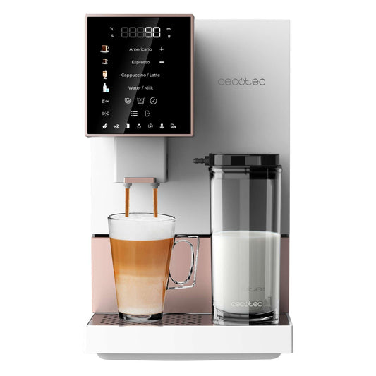 Cecotec Superautomatic Coffee Machine Cremmaet Compactccino White Rose, 19 Bar, Thermo block System, Freshly Ground Beans Plug&Play, 150g Coffee Bean Tank Grinder, 1.1L Water Tank, 400ml Milk Tank