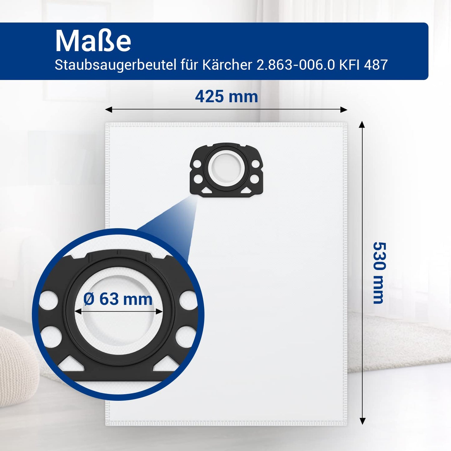 VIOKS 8x Vacuum Cleaner Bags Replacement for Kärcher 2.863-006.0 Fleece Filter Bag KFI 487 - Kärcher Filter Bags Fleece Vacuum Cleaner Bags for Kärcher Wet Dry Vacuums WD4 WD5 WD6 MV4 MV5 MV6 WD5P WD6P