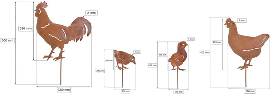 KOTARBAU® Garden decoration, rusty figures, chickens, garden steel design, rust decoration, garden stakes
