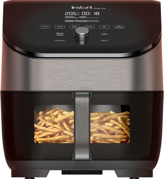 Instant Vortex Plus with ClearCook - 5.7L Digital Healthy Air Fryer, Stainless Steel, 6-in-1 Smart Programs - Fry, Bake, Roast, Grill, Dehydrate, Reheat, Large Capacity - 1700W