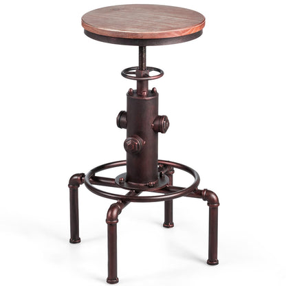 COSTWAY bar stool adjustable height, 59.5-75 cm, wooden and metal bar chair, counter stool with footrest, pine wood seat, vintage bistro stool, industrial kitchen stool for restaurants, cafes.