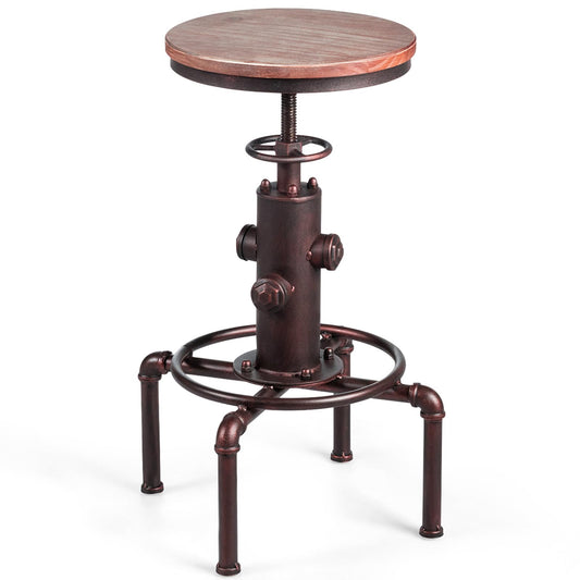 COSTWAY bar stool adjustable height, 59.5-75 cm, wooden and metal bar chair, counter stool with footrest, pine wood seat, vintage bistro stool, industrial kitchen stool for restaurants, cafes.