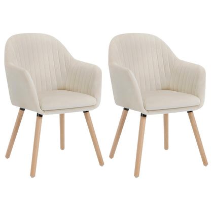 WOLTU dining chairs set of 2, for bedroom kitchen living room, upholstered kitchen chairs with armrest, made of velvet solid wood, cream white