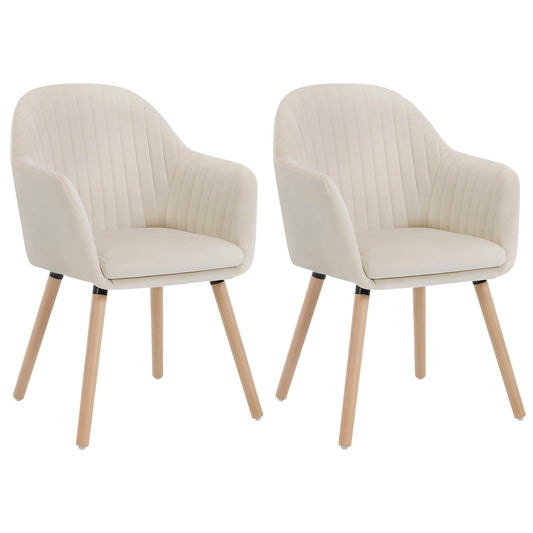 WOLTU dining chairs set of 2, for bedroom kitchen living room, upholstered kitchen chairs with armrest, made of velvet solid wood, cream white