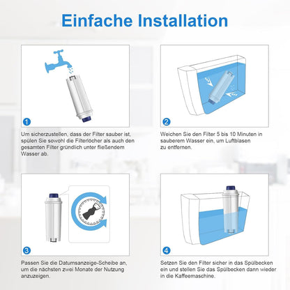Molifal water filter, replacement for Delonghi coffee machines DLSC002 filter, compatible with Delonghi Dinamica, Magnifica S, Eletta Explorer, ETAM Autentica EPAM and ECAM series (4x)