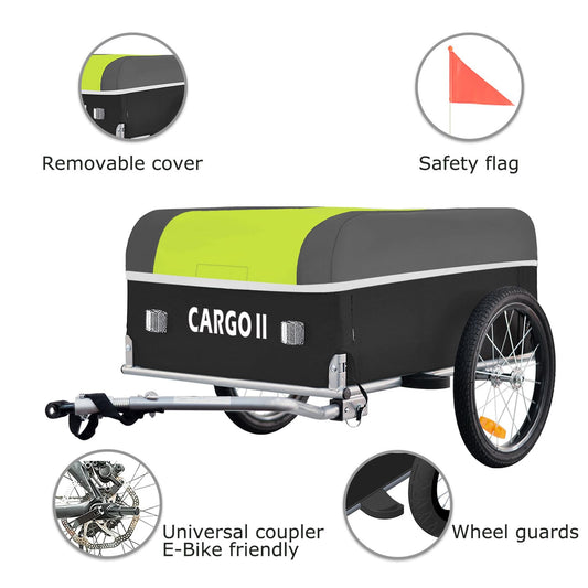 Tiggo Cargo II bike cargo trailer with 130 liters volume. Foldable bike trailer for transporting loads.