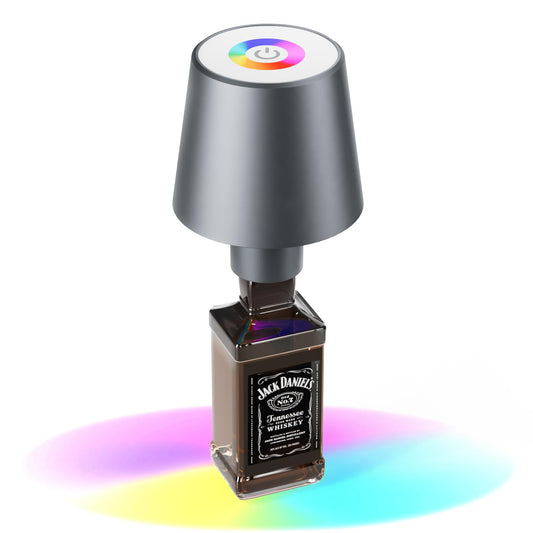 Keepoo LED battery table lamp Dimmable bottle lamp Warm White 8 colors RGB with 5200 mAh, IP54 Wireless touch table lamp for indoor and outdoor, Portable Metal for restaurant & bar (Silver Grey)