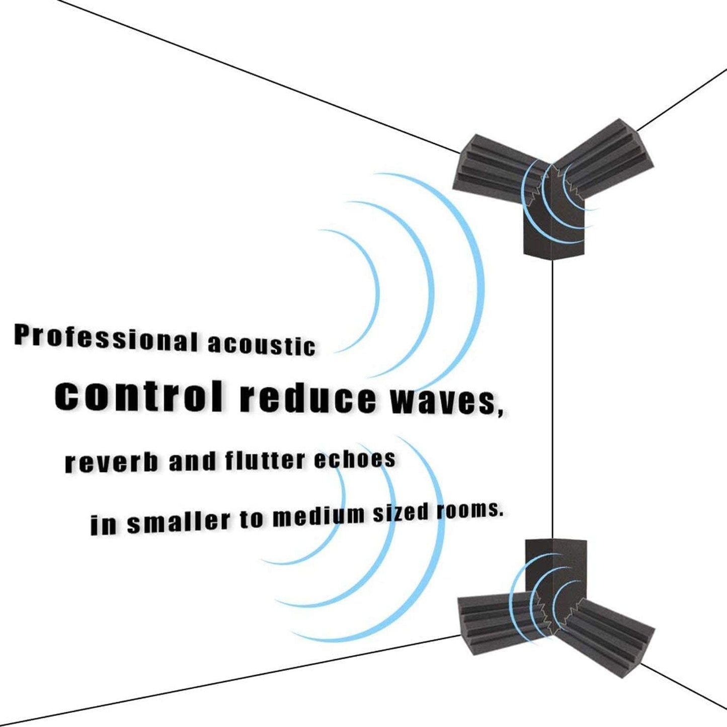 Arrowzoom 12 Acoustic Foam Tiles Long Bass Traps 12x12x24cm Soundproofing Wall Decor Sound Absorbers Broadband Absorbers Recording Studio Soft Foam Black 1133