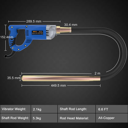 The IMAYCC Concrete Vibrator 1300W 220V 4300 RPM, with 2m copper hose length, is ideal for concrete tools.