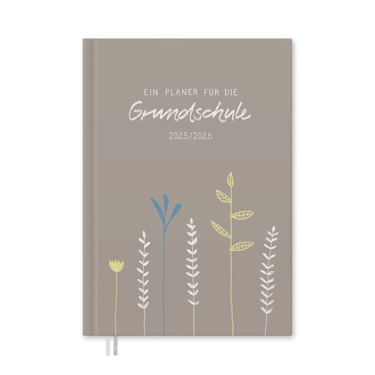 One of the good teacher planners 2025-2026, A4 elementary school planner, 1 double page per week, hardcover school planner for the 25/26 school year, gray beige with flowers, FSC paper.