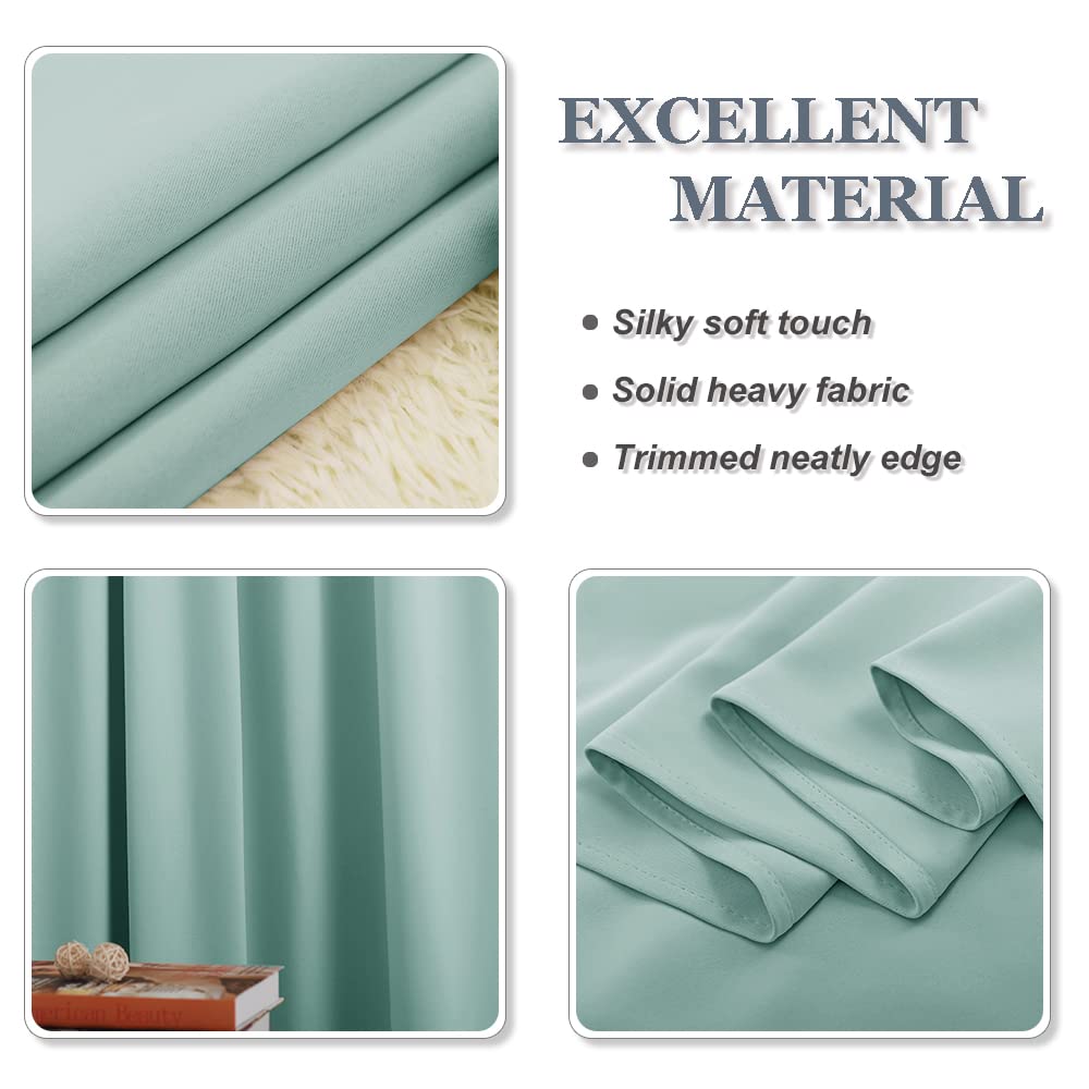 PONY DANCE Short Kitchen Curtains, 2 Panels, 35 x 52 inches, Light Blocking Curtains for Bedroom, Darkening Summer Green Sheer Curtains Set with Grommets.