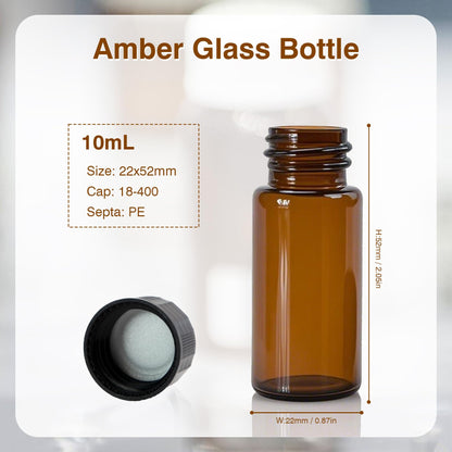 ALWSCI 20pcs 10mL amber glass sample vials 18-400 black closed top PP cap, PE liner sample container laboratory vials 22×52mm