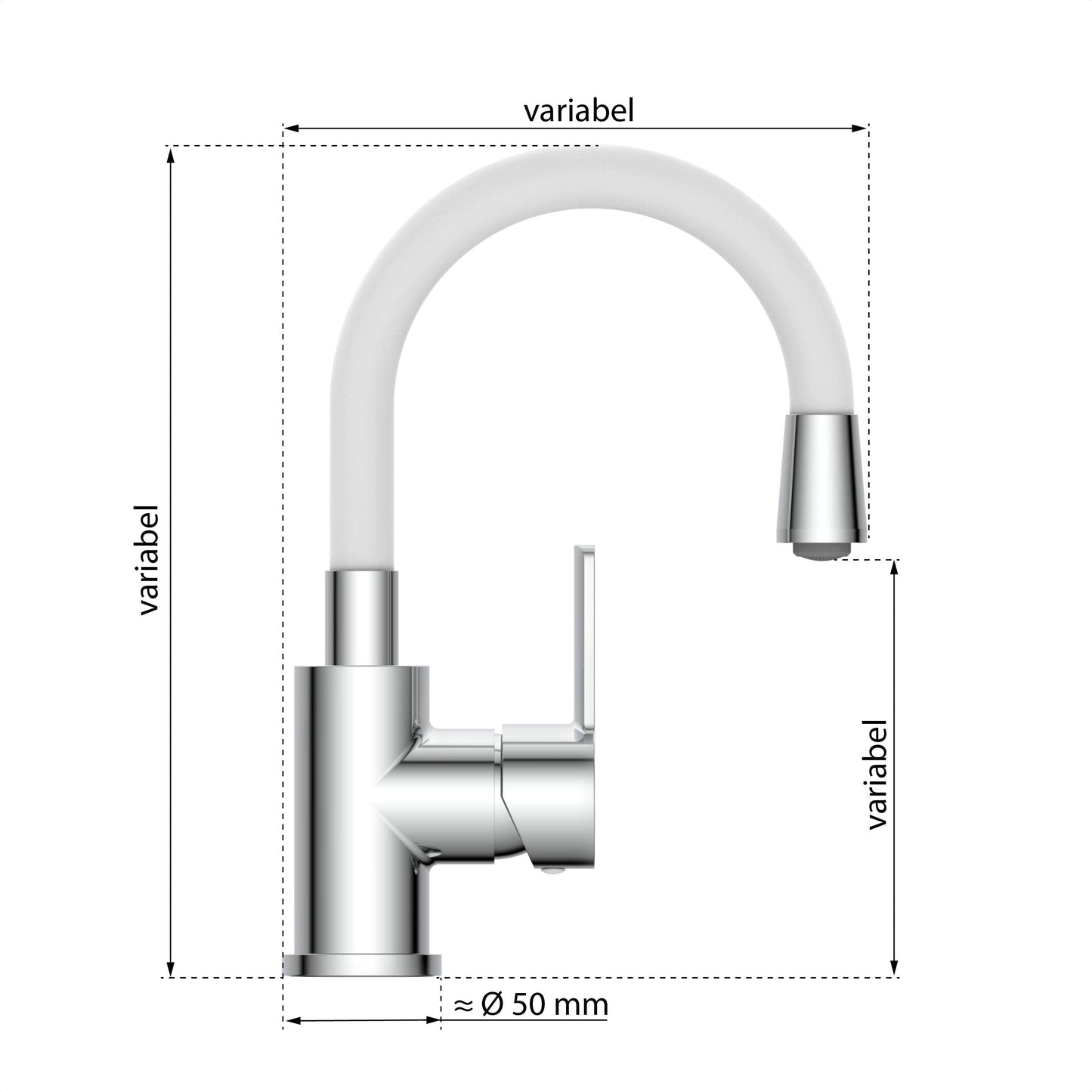 EISL Basin Mixer FLEXO, flexible spout in white, bathroom faucet, adjustable tap for bathroom, NI075FLCRW