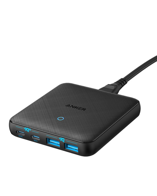 Anchor USB-C charger, 543 (65W II) PIQ 3.0 & GaN 4-port power supply, slim design, two USB-C ports (45W max), iPad charger for MacBook, laptop, iPad Pro, iPhone 16/15