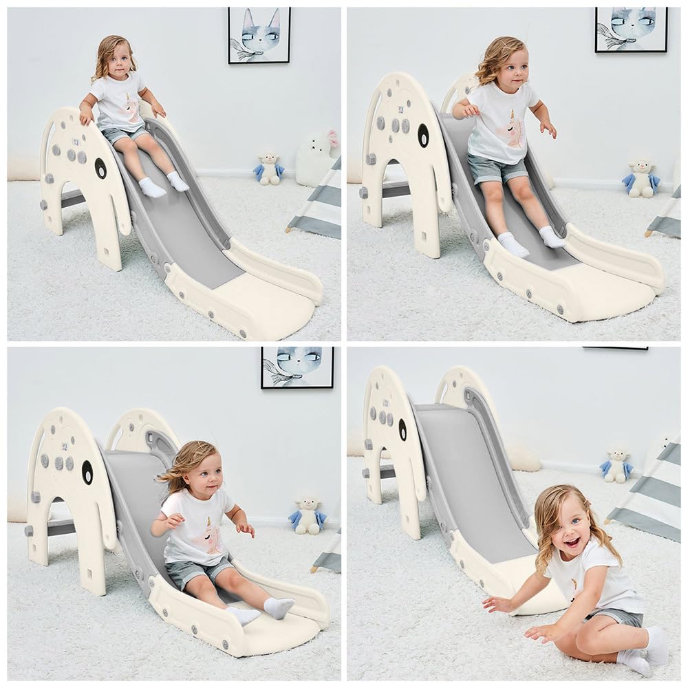 Baby Vivo Kids Slide Children Slide Garden Slide Toddler Slide Plastic Elephant with rounded corners & edges for Indoor & Outdoor in Gray/White